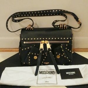 Moschino black mixed leather bag with gold studs🌟